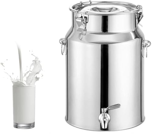Bidon Alimentaire 10l avec Robinet,Bidon Lait INOX for À Vin Baril Seau À Eau Huile Réservoir À Thé avec Couvercle Scellé,Capacity-5L