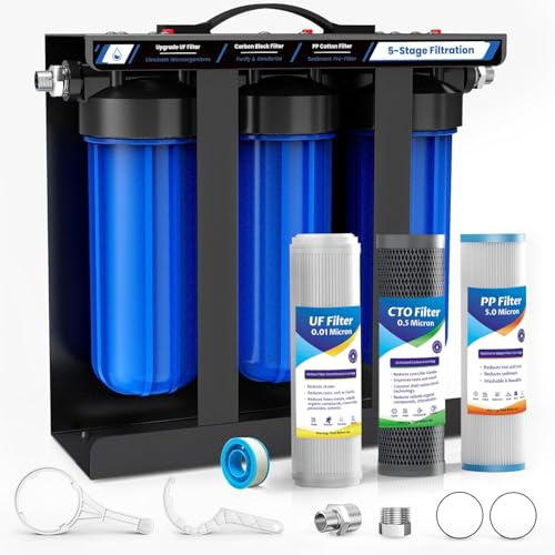 RV Water Filter System,5-Stage Water Filtration for Rvs and Campers, 0.01 Micron Filters Out Sediments, Chlorine, Vocs, Heavy Metals, Odors for Travel Trailers, Boats, 1/2 Inlet/Outlet