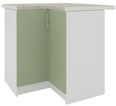 JD Greta Kitchen Fixed Height Base Corner Cabinet – 800mm – Base Kitchen Corner Unit (With 38mm Worktop) - Sage Green Matt