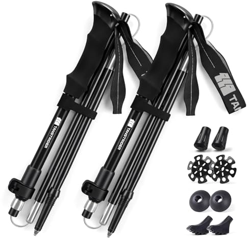 TANSTRIDER Trekking Poles for Hiking - Collapsible Lightweight 7075 Aluminum Hiking Sticks, 110-135 cm Adjustable Tri-Fold Walking Poles with Anti-Slip EVA Grip for Men and Women (Black)