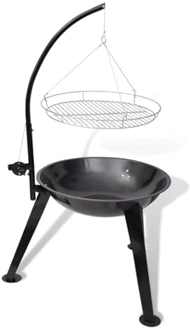 Barbecue girevole rotondo in acciaio con piastra da 58 cm, griglia sospesa regolabile in altezza, ideale per campeggio, balcone e esterni, versatile per arrostire, grigliare, affumicare, basso