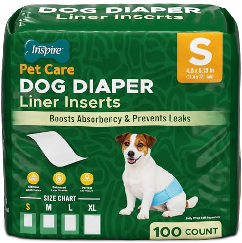 Inspire Pet Dog Diaper Liners Booster Pads for Male and Female Dogs | for Male Dog Diapers Female Dog Diapers 100ct | Disposable Diaper Inserts (Small)