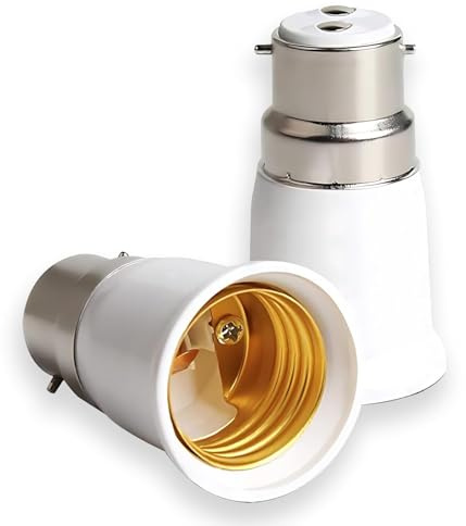 ALGLEA B22 to E27 Socket Converter, Socket Adapter, Bayonet to Screw Edison, BC to ES Lamp Base Adapter for LED Bulbs and Incandescent Bulbs and CFL Bulbs-2 Packs