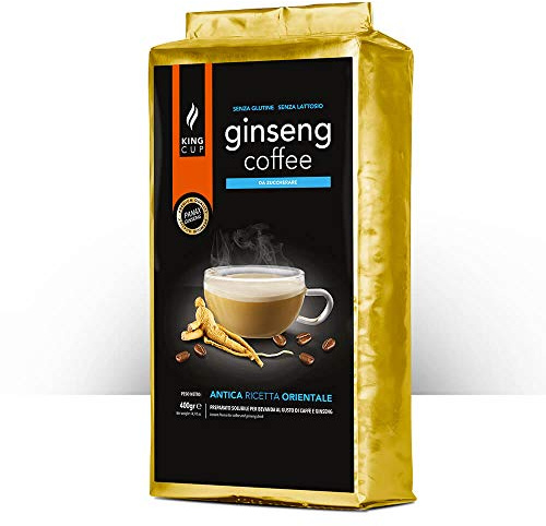 King Cup - 1 Busta da 400 Gr di Preparato in Polvere Solubile di Caffè al Ginseng da Zuccherare, Ideale da Aggiungere in Acqua Calda, Senza Glutine, Senza Lattosio e Senza OGM