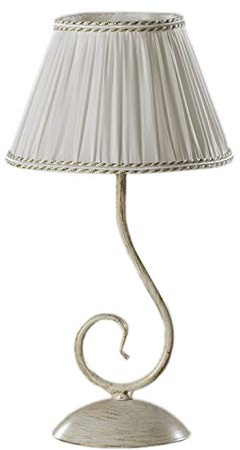 ONLI - Abat-jour in metallo avorio spennellato oro e paralume in tessuto avorio plissé e ricamo oro ai bordi. 1 x E14 Stile classico, vintage per comodino camera da letto.