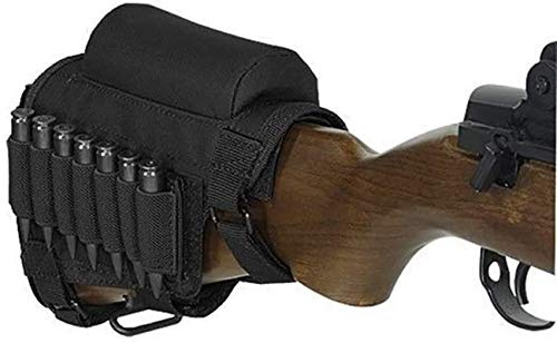 Gexgune Culata de Rifle Pistola táctica, Caza Tiro táctico mejilla Resto Pad munición Bolsa con 7 Conchas Titular mejilla Culata Resto Riser Cartuchos Portador Soporte (Negro)