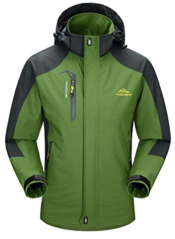 donhobo Herren Leichte wasserdichte Jacke Winddichte Outdoor Camping Klettern Wandern Bergjacke Softshell Mantel Windbreaker Regenjacke mit Kapuze (Grün, 2XL)