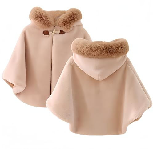 Proumhang Mantello da Bambina con Cappuccio,Poncho Invernale,Scialle all'aperto,Giacca con Cappuccio,Mantello da Principessa,Bebè Bambini Neonati Tuta da Neve,Kaki,100
