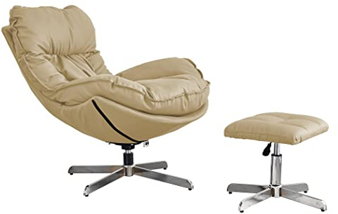 Totò Piccinni SET BAIA Poltrona Girevole con Pouf regolabile imbottita in similpelle (Tortora)