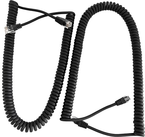 HiBallBall 2-Pack Heavy Duty Telephone Cords, 6P6C Anti-Tangle Coiled Handset Cable, 1.3 ft RJ12 Male to Male for Landline Phones, 28AWG 6-Conductor, More Durable & Elastic (Black)