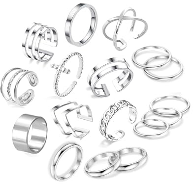 yfstyle Stainless Steel Silver Knuckle Rings for WomenAdjustable Knuckle Stackable Rings Midi Ring Set for Women-17pcs