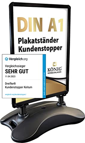 Dreifke Kundenstopper Keitum Wind Line DIN A1 schwarz | beidseitig für 2 Plakate | stabiler Fuß für sicheren Stand bei Wind und Wetter | entspiegelte Schutzscheiben | Plakatständer Aufsteller
