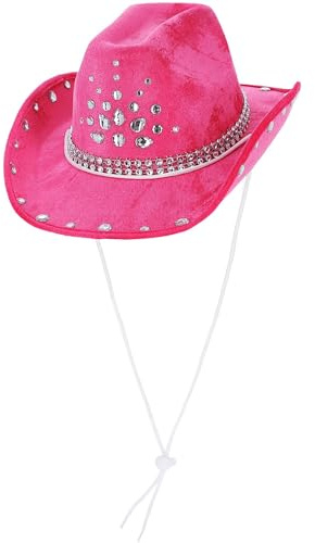 Smiffys Sombrero de vaquera con lentejuelas, rosa intenso, Lentejuelas plateadas