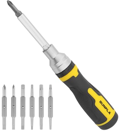 Gunpla 16pcs Jeu de Tournevis à Cliquet, Tournevis à Cliquet Double Extrémité Torx Phillips Embouts Hexagonaux Robuste Acier S2 TPR Poignée Ergonomique en Plastique