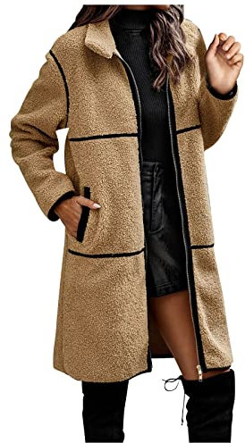 Damen Mantel Daunenjacke Damen Leicht Jacke Damen üBergangsjacke üBergangsjacke Damen Herbst Wasserdichte Jacke Damen Teddy Mantel Damen Damen Jacke Winter Langer Strickpullover Damen (Beige, Xl)