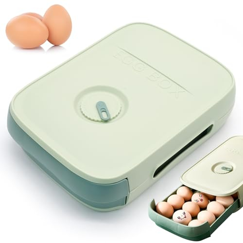 Eierbehälter 21 Eier, Automatische Eier Aufbewahrungsbox, Eierbehälter aus Kunststoff Mehrzweck Eierbox Kühlschrank Eierschubladen für Kühlschränke, Gefrierschränke, Geschirr, Küchenschränke (Grün)