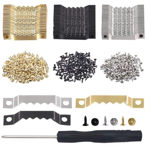 Realand Lot de 150 cintres robustes en dents de scie, 3 couleurs, crochets de suspension en toile, kit de matériel de suspension pour tableau mural, peinture, œuvre d'art