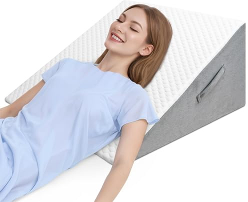 INFANZIA Cuscino a cuneo per letto, cuscino triangolare in schiuma ad alta densità per apnea notturna, reflusso acido, russare, sollevamento gambe 30,5 cm, supporto per la schiena per sedersi a letto,