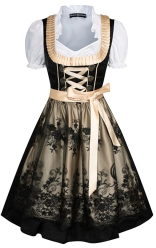 Scarlett darkess kvinnor Dirndl klänning 3 delar satin klänning, volang topp med spetsförkläde Midi Dirndl Oktoberfest
