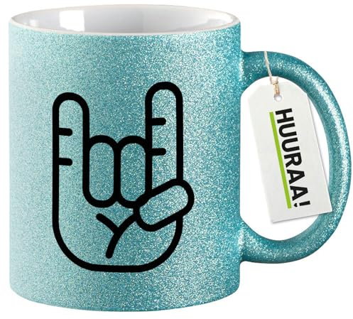 Huuraa Tazza Glitterata Forchetta per Patatine Fritte Tazza Regalo Blu 330ml Forchetta per Patatine Fritte Presente