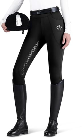 GemRebel Pantaloni da equitazione femminili, seduta completa in silicone antiscivolo, vita alta, tasche