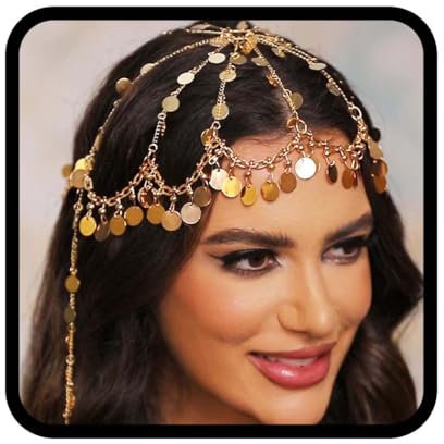 Reaky Pailletten-Kopfschmuck, Gold-Kopfkette, Kopfschmuck für Damen, Metalllegierung