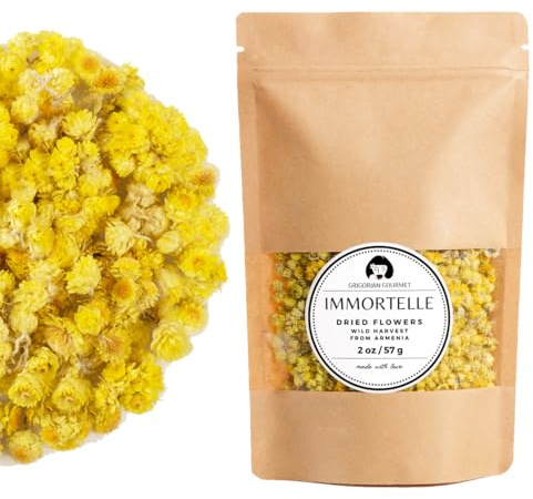 Immortelle (Helichrysum Pallasii) (57g - 2 OZ) Dried Flowers with Stems, Loose Herbal Tea | Wild-Harvested from the Mountains of Armenia | All-natural
