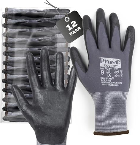 Covent PRIME Guantes de trabajo para hombre talla 9 (juego de 12 pares) – Guantes de montaje Categoría II – EN388 4121X – Guantes de construcción para mecánicos, conservadores y técnicos