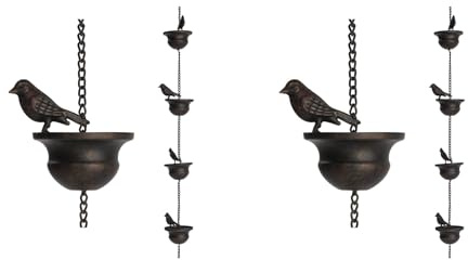 Owaefuqoir 2X Rain Chains for Gutters Mobile Birds on Cups Rain Chimes 7.8Ft Rain Chimes with Attached Hanger and Birds