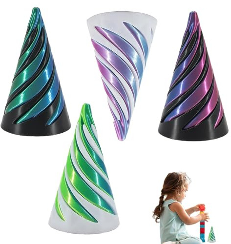 4 Pcs Spiral Cone Fidget toy, 3D Printed Fidget Toys, Impossible Cone Figet Toys, Beautiful and Durable Figet Toys Suitable for use at Home School Office and Outdoors