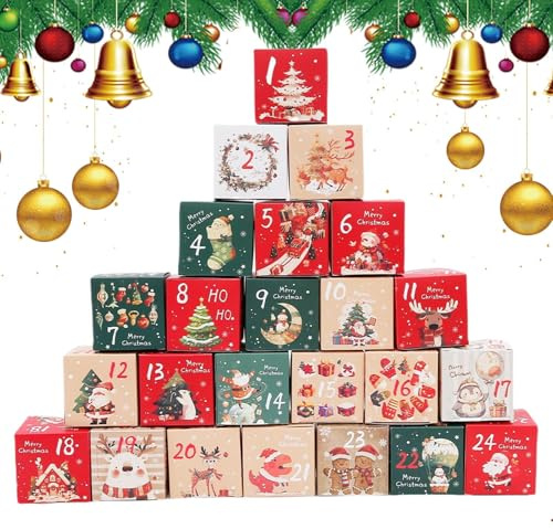 Niesel Adventskalender låda | 24 dagars adventskalender fyllbar, multifunktionella numrerade kartongbehållare för barn, pojkar, vuxna
