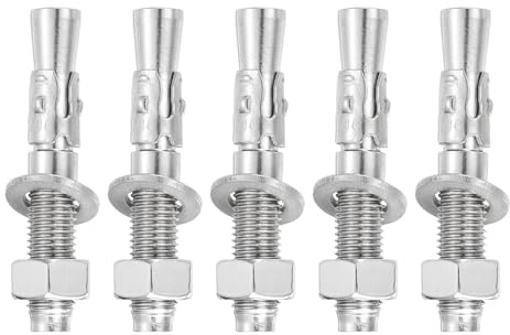QUARKZMAN 5 Pzas Anclajes De Cuña, 5/8 X 4 Tornillos De Anclaje Para Concreto En Acero Inoxidable, Fijador Estándar Resistente Para Paredes De Cemento Y Soportes Base (Color Plateado)