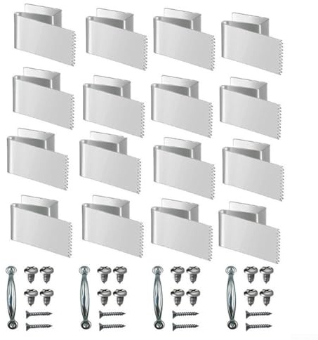 HEBEOT Kolstål orkan fönsterpanelklämmor med svart beläggning för att säkra 1/2 tum tjock plywood, set med 16 klämmor och 4 dörrhandtag med skruvar för bostäder och Comme (silver)