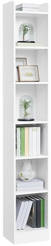 Yaheetech Libreria a 7 Ripiani, Scaffale Stretta e Alta in Legno con Ripiani Regolabili, 30 x 24 x 183 cm, Libreria Verticale Stretta e Alta, Salvaspazio per Soggiorno, Cameretta, Ufficio, Bianco