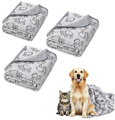 QminTouyzs Dog Blanket 3 Pack Washable Puppy Blankets, Soft Pet Blankets for Furniture Protection and Travel Comfort,The Puppy Blankets Plush Gray Blanket Set for Small Medium Dogs