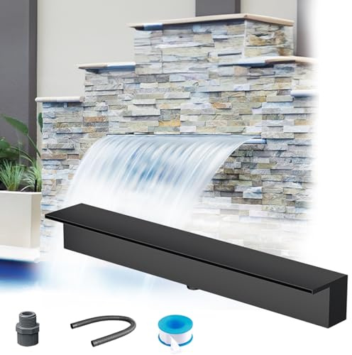 Anpassningsbar vattenfallsspillvägg i rostfritt stål för damm bakgård uteplats trädgård spa och pool dekor – komplett med beslag för fantastiska vattenfunktioner