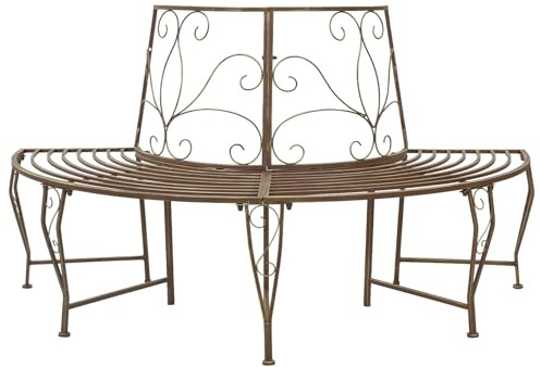 LoogCape Banc d'arbre en acier marron vieilli 4 places 160 x 80 x 89 cm semi-circulaire mat résistant aux intempéries pour jardin, terrasse, balcon et cour avec motif floral