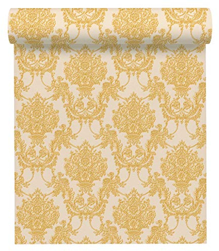 A.S. Création 344924 34492-4 Chateau 5 Papier peint intissé avec ornements baroques Crème/jaune métallique 10,05 x 0,53 m