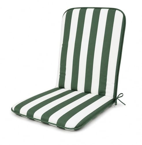 PARAMAISON Cuscino Sedia con Schienale 45x90 cm, Coprisedia Giardino Imbottito 3 cm, con Laccetti ed Elastico Antiscivolo, Universale per Sedie da Esterno | Riga Verde