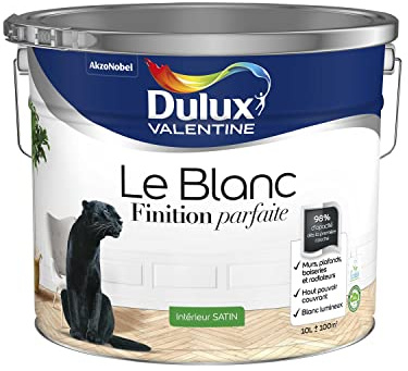 Dulux Valentine Le Blanc Finition Parfaite - Peinture Intérieure Murs, Plafonds et Boiseries - 98% d'opacité - Satin Blanc 10 L
