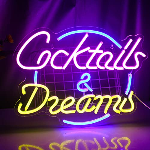 Cocktails & Dreams Neon Schild,Cocktails Neon Sign für Neonlicht Wanddekoration,Leuchtschriftzug Schriftzug mit USB für Schlafzimmer,Bar,Schaufenster,Hotel,Hausbar,Verein,Kommerzielles Schaufenster