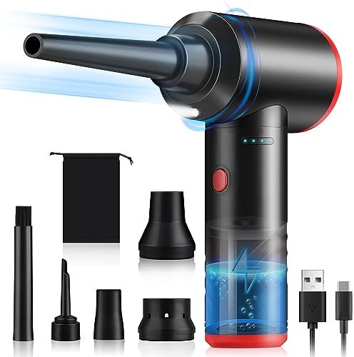 BUDOCI Elektrische Staubgebläse Druckluftspray,3-Gang 100000 U/min Compressed Air Duster für PC Reinigung,6000 mAh Akku Electric Schnellladung Dust Blower mit LED für Tastatur,Sofa,Bürogeräte,Auto