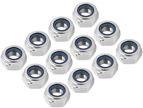 QUARKZMAN M10 x 1,25mm Hexagonal Bloqueo Tuerca x 12uds 304 Inoxidable Acero Métrico Finas Hexagonal Bloqueo Tuercas para Tuberías, Automóvil Motores, [Plateado Tono]