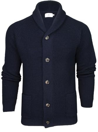 Xact Cardigan Uomo in Maglia Waffle con Collo a Scialle, Misto Lana (Waffle - Ink) M