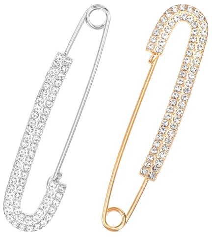 Lot de 2 broches pour encolure - Broches et épingles à nourrice - Strass - Pour pull - Broche pour pull - Pinces à col - Pour robe femme - Pantalon - Jupe, 3× 0.7 inches, Métal, Pas de gemme