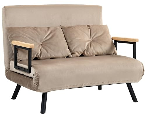 HOMCOM 4 in 1 Divano Letto 2 Posti, con Schienale Regolabile in 5 Posizioni, Divano Letto Matrimoniale Pieghevole con 2 Cuscini, Seduta Imbottita, in Velluto per Casa e Ufficio, 102x73x81 cm, Marrone