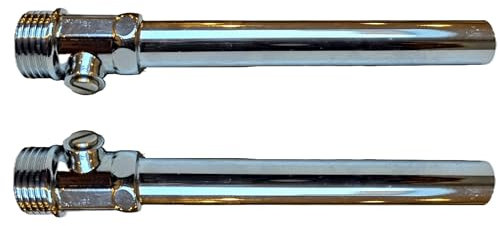 TC Radiator Valve TRV Tail Extension 110mm with Slotted Isolating Valve 1/2 BSP Chrome Pair