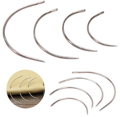 TSUOUKL 24PCS Agujas curvas, agujas curvadas finas, agujas curvas, agujas de tapicería, agujas de guarnicionería, agujas curvadas, agujas redondas de cuero agujas de coser curvas agujas de coser