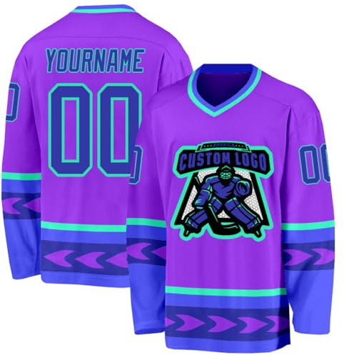 Custom Hockey Jersey for Men Women Youth, Personalized V-Neck Team Uniform with Printed Name, Number, and Logo for Training or Games Purple