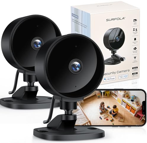 Övervakningskamera Inomhus, Surfola 1080P FHD WiFi Kamera för Baby/Husdjur med AI-detektering, Mörkerseende, 2-vägs Ljud, App-styrning, Fungerar med Alexa & Google Home, 2-pack